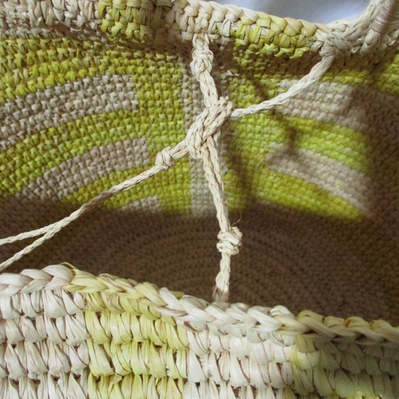 New SENSI STUDIO Woven Basket Bucket TOTE Bag NATURAL YELLOW Purse - Picture 7 of 7